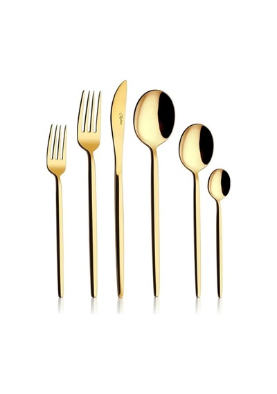 Avcı 1064 Amore Titanyum Parlak Gold Çatal Bıçak Kaşık Takımı 36 Parça Altın