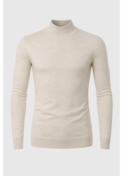 Rizzup Bej Slim Fit Yarım Balıkçı Yaka Likralı İnce Triko Erkek Yarım Boğazlı Kazak 2505502