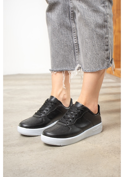 Günlük Unisex Sneaker Bağcıklı Hafif Kalın Tabanlı Spor Ayakkabı 1004 Siyah-Beyaz