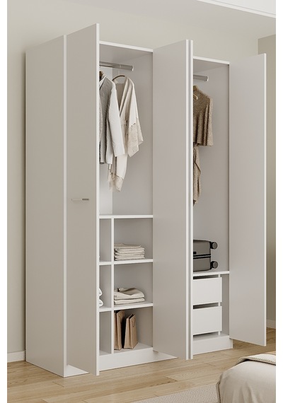 Aeka Ae-3190 Burç 4 Kapaklı Çok Bölmeli Askılı Raflı Ve Çekmeceli 210x140x53cm Gardırop Beyaz Aeka Ae-3190 Burç 4 Kapaklı Çok Bölmeli Askılı Raflı Ve Çekmeceli 210x140x53cm Gardırop Beyaz