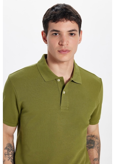 Tudors Erkek Slim Fit Dar Kesim %100 Pamuk Haki Polo Yaka Tişört-32765 Haki