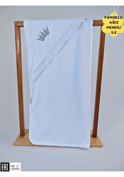 Ekru %100 Pamuklu Bebek Battaniyesi Nakışlı Kız / Erkek Puset Örtüsü Hediyelik Yenidoğan 85x85cm Ekru