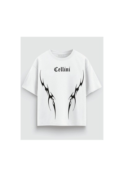 Yolo Street Oversize Erkek Tişört %100 Pamuk Tribal Baskı Streetwear Siyah/beyaz Beyaz1