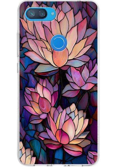 Printify Xiaomi Mi 8 Lite İle Uyumlu Vitray Sessiz Lotus Tasarımlı Şeffaf Silikon Kılıf Şeffaf