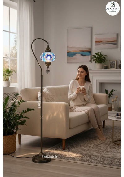 El Yapımı Otantik Mozaik Dekoratif Modern Lambader Büyük Camlı Lacivert - 853141666 Diğer