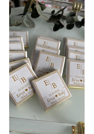 Söz, Kına, Nişan, Düğün Gold Model Çikolata Etiketi 3,5 Cm 88 Adet - Arl Etiket Tasarım Beyaz