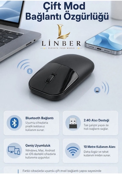 Şarjlı Kablosuz Siyah Mouse Bluetooth + 2.4g Çift Modlu Type-c Şarjlı Sessiz Tuşlu Ergonomik Optik 1200/1600 Dpı Taşınabilir Mouse Çok Renkli Diğer Şarjlı Kablosuz Siyah Mouse Bluetooth + 2.4g Çift Modlu Type-c Şarjlı Sessiz Tuşlu Ergonomik Optik 1200/1600 Dpı Taşınabilir Mouse Çok Renkli Diğer