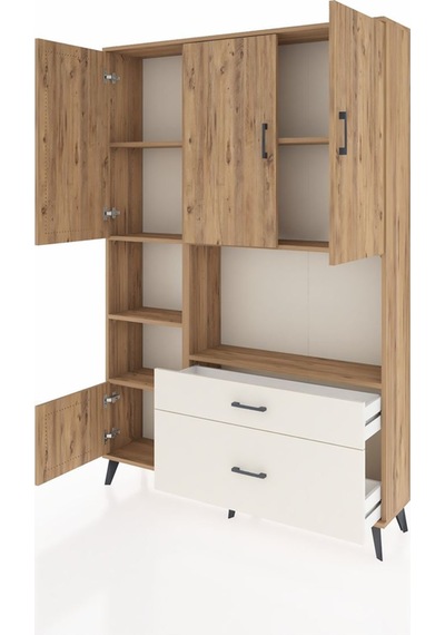 Arges Dolap 7 Raflı 2 Çekmeceli 5 Kapaklı 132x30x195 Çam-çam/... Çam