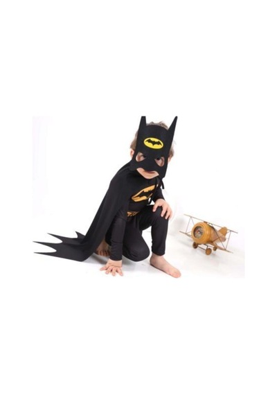 Tek Favorim Unisex Çocuk Siyah Kara Şövalye Kostüm Pelerinli Batman Kostümü Siyah