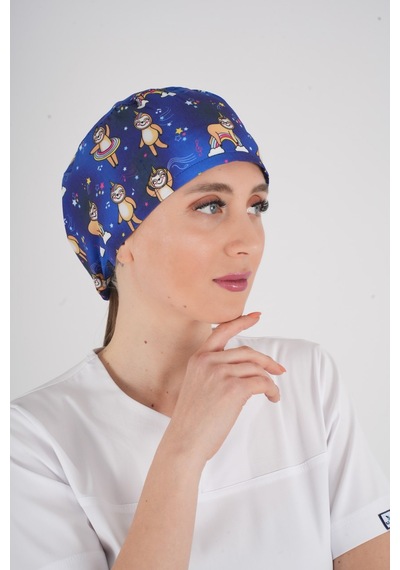 Unisex Stars Club Desenli Hemşire Doktor Hastane Medikal Aşçı Cerrahi Bonesi Saks Mavi