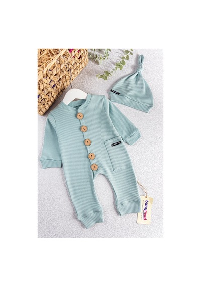 Babymod Natural Düğmeli Şapkalı Kız/Erkek Bebek Tulum Takım