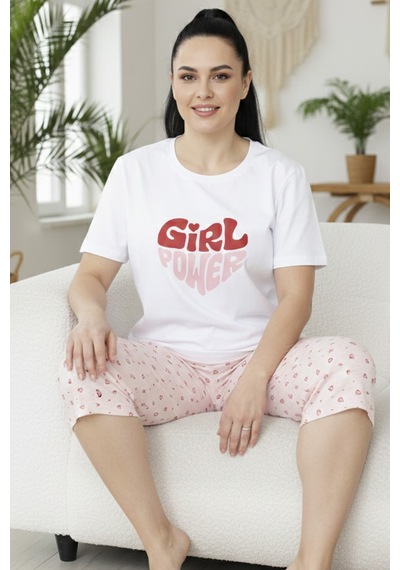 Siyah İnci Desenli Pamuklu Büyük Beden Battal Boy Örme Kapri Pijama Takım 26112849 Ekru Siyah İnci Desenli Pamuklu Büyük Beden Battal Boy Örme Kapri Pijama Takım 26112849 Ekru