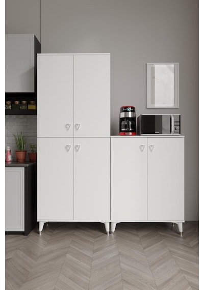 Simple Sp6190 Çok Amaçlı Dolap 6 Kapaklı Mutfak Dolabı Balkon Dolabı Kiler Banyo Dolabı Ayakkabılık Beyaz Gümüş