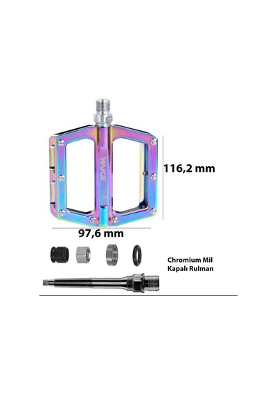 Wake Alüminyum Rulmanlı Platform Pedal Rainbow Bisiklet Pedalı Çivili Freeride Pedal Oilslick