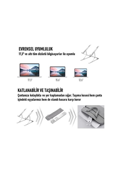 Soopii Dm09 12.6''-15.6''-17.3'' Çift Katlı 15 Seviyeli Katlanabilir Taşınabilir Alüminyum Dizüstü Laptop Notebook Standı