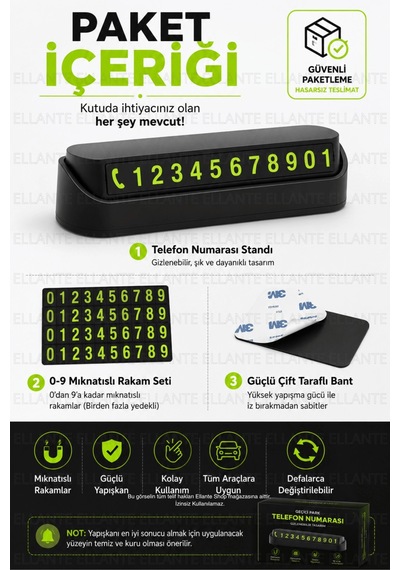 Mıknatıslı Araç İçi Park Telefon Numarası Gizlenebilir Oto Telefon Numaralığı Güçlü Yapışkanlı Siyah