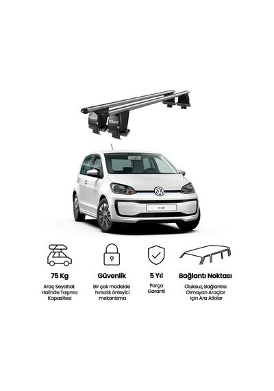 Royal Volkswagen E Up 2014 Ve Sonrası Uyumlu Gri Kilitli Ara Atkı Port Bagaj Tavan Barı
