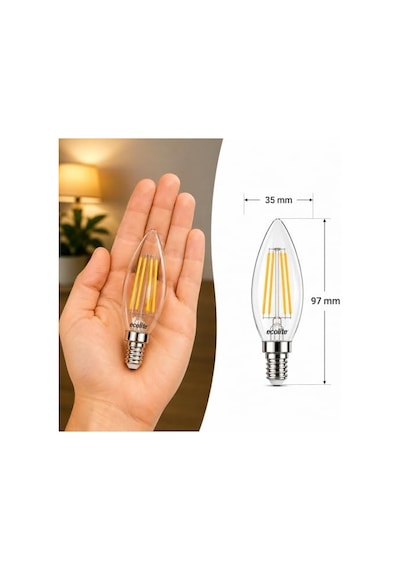 Filament Led Mum Ampul E14 Duy 6w 810 Lümen Dim Edilebilir 2700k Sarı Işık Şeffaf Dekoratif Vintage Ampul 60w Eşdeğer C35 Candle Series 3