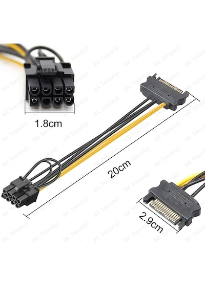 Pcı-E Ekran Kartı Bakır Güç Kablosu 15Pin Sata Erkek To 8Pin(6+2)