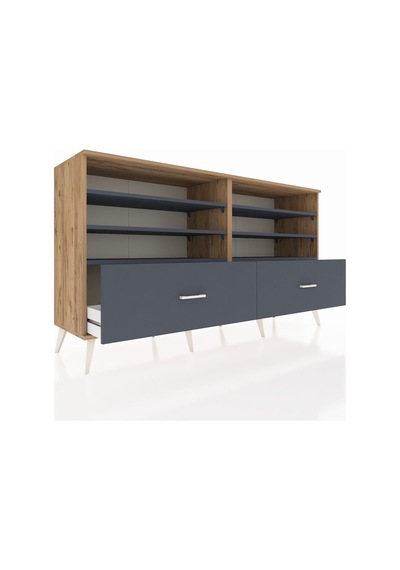 Hyperion Konsol 6 Raflı 2 Çekmeceli 176x44x99 Çam-antrasit Çam-antrasit