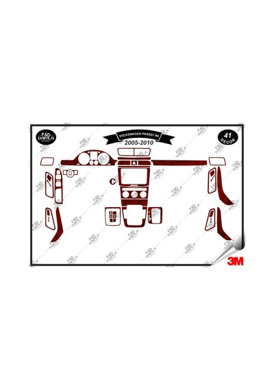 Volkswagen Passat B6 2005-2010 Torpido Konsol Trim Göğüs Maun Kaplama Set 41 Parça Maun Renk
