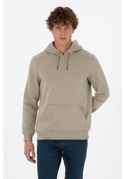 U.S. Polo Assn. Erkek Regular Fit Kapüşonlu Şardonlu Açık Haki Basic Sweatshirt 50315582-VR183