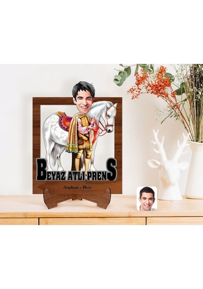 Kişiye Özel Beyaz Atlı Prens Karikatürlü Ahşap Standlı 3D Biblo-1