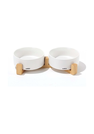 M-pets Opera Ceramic Bowls Bambu Standlı 2x350 Ml Beyaz