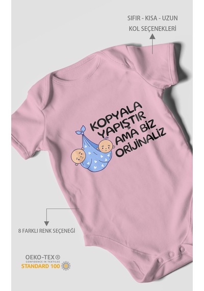 Morivokids Kopyala Yapıştır, Ama Yazılı Kısa Kollu Bebek Body %100 Pamuk Koyu Pembe