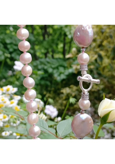 2781 Doğal Pembe İnci Zirkon El Yapımı Düğümlü Kolye 271 - Pembe İnci