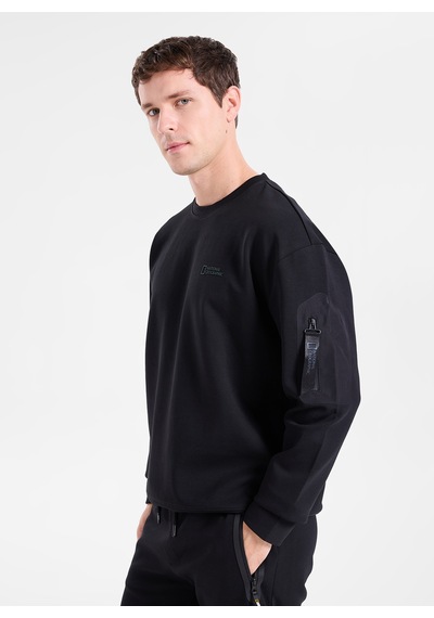 National Geographic N6wm-swt4150 Siyah Erkek Bisiklet Yaka Baskılı Relaxed Sweatshirt
