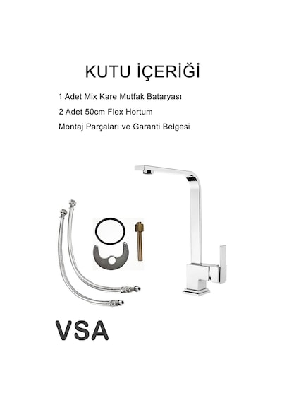 Mix Kare Kuğu Mutfak Lavabo Bataryası Aç Kapa 5 Yıl Garantili Krom