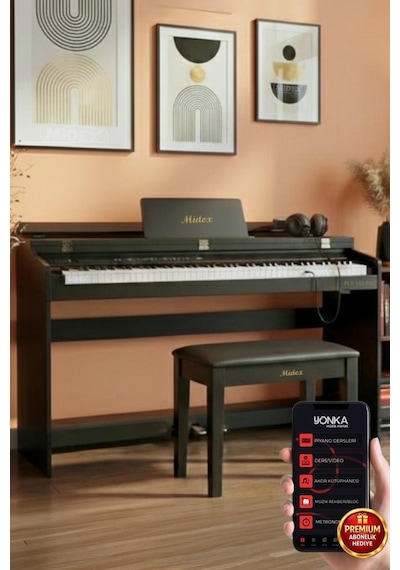 Midex Plx-140 Pro-bk Dijital Piyano Bluetooth Tuş Hassasiyeti 88 Tuşlu Kapaklı Kulaklık Ve Tabure Siyah