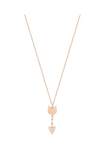 Taşlı Ok Gümüş Kolye Rose Gold