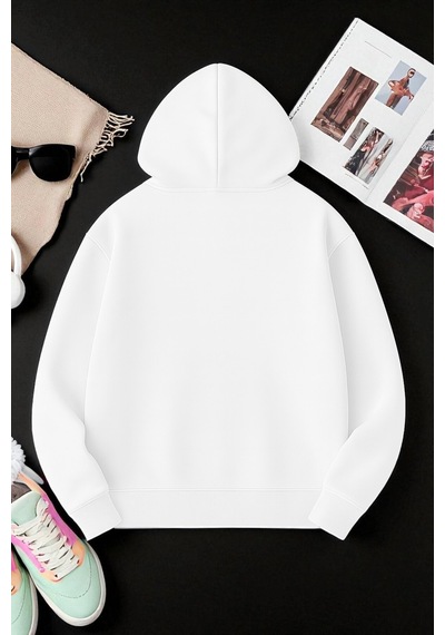Uyguntarz Unisex Eriyen Kalpler Tasarım Basklı Sweatshirt beyaz
