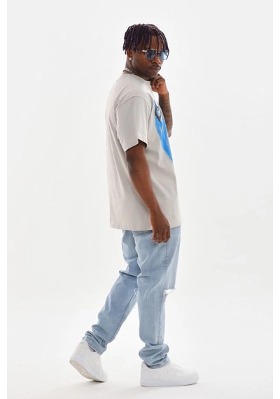 Baskılı Oversize T-shirt - Gri -Çok Renkli