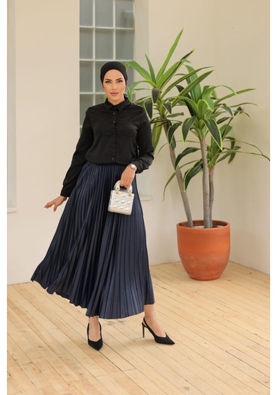 Storm Wear Kadın Pliseli Bel Lastikli Etek Lacivert