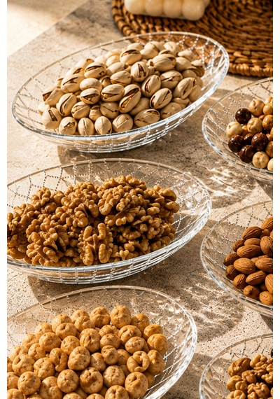 Porsima Vivaldi 4474 6'lı Oval Cam Kase Seti 15 Cm Baklava Desenli Çerezlik, Reçellik Ve Kahvaltılık