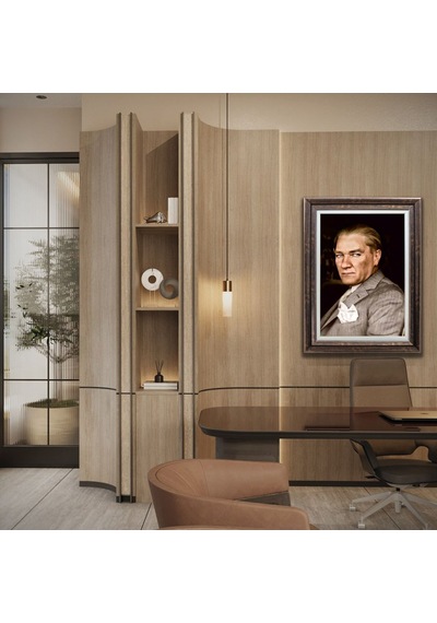 Çerçeveli Deri Atatürk Tablosu 18 Çerçeveli Tablo Işıklı Kumandalı 61x81 Cm Diğer