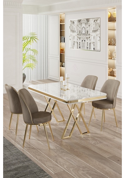 Canisa Vals Serisi 80x130 Lak Panel Beyaz Mermer Desen Masa Takımı Gold Ayaklı 4 Cappucino Sandalye Beyaz Mermer Desen Masa Sandalyeler Cappucino Canisa Vals Serisi 80x130 Lak Panel Beyaz Mermer Desen Masa Takımı Gold Ayaklı 4 Cappucino Sandalye Beyaz Mermer Desen Masa Sandalyeler Cappucino