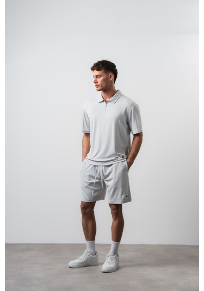 Erkek Polo Yaka Regular Fit T-shirt Şort Takım Gri