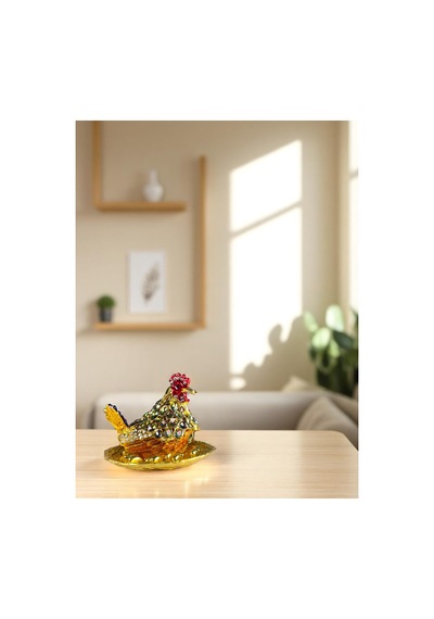 Dekoratif Tavuk Biblo Yumurtalı Metal Kuluçka Tavuk Figürü Ev & Masa Üstü Aksesuar 9x8 CM