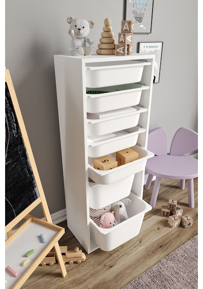 %100 Mdf - Xl Mono 7 Sepetli Oyuncak Dolabı Beyaz