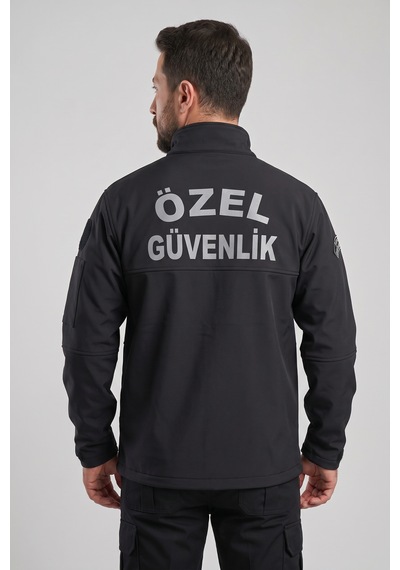 Füme Özel Güvenlik Softshell Mont - Reflektörlü Su İtici Armalı Personel Montu