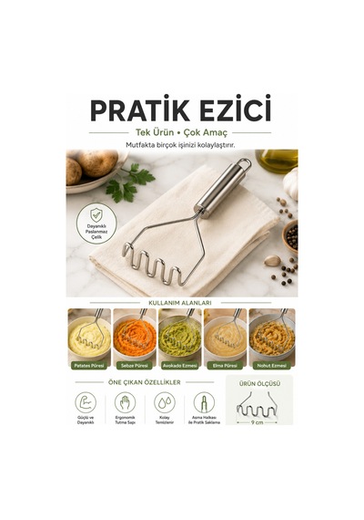 Patates Ezici Paslanmaz Çelik Sebze Meyve Püre Aparatı 9 Cm