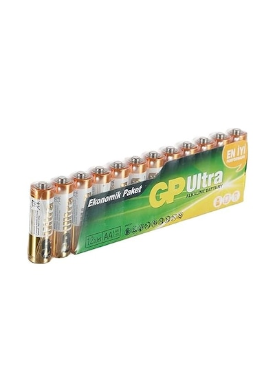 Gp Batteries Gp15au Ultra Alkalin Lr6/e91/aa Kalem Pil, 1.5 Volt, 12&apos Li Paket, Bakır/siyah/beyaz