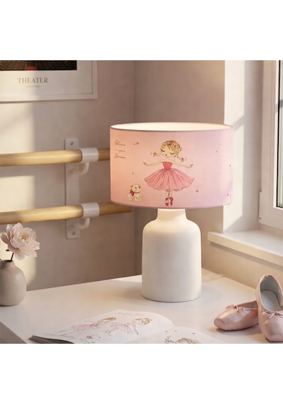 Homing Kumaş Baskılı Kız Çocuk Odası Abajur Ayd-3047 Pembe