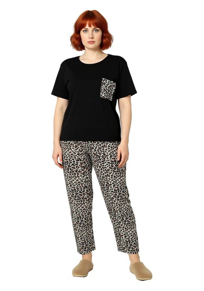 Ersefa Kadın Animal Desenli Bisiklet Yaka Pamuklu Pijama Takımı Fonksiyo Çok renkli