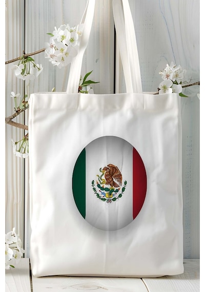Art Hediye Meksika Mexico Bayrak Baskılı Bez Çanta Omuz Çantası Model Çok Renkli
