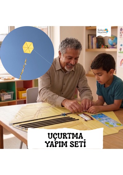 Uçurtma Yapım Seti / Naylon Altıgen / Plastik Çıtalı / Sarı